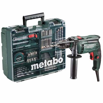 Pack taladradora de percusión electrónica metabo mod. sbe 650 + 79 accesorios