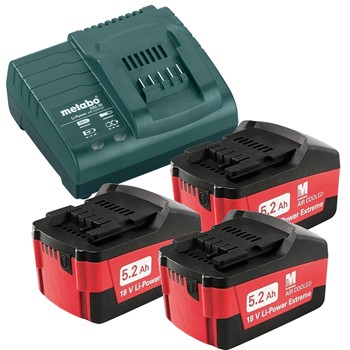 Pack 3 baterías de 5,2 ah / 18 v + cargador metabo mod. asc 30