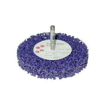 Disco scotch-brite™ de fibra púrpura de limpieza y decapado y eje de 6 mm