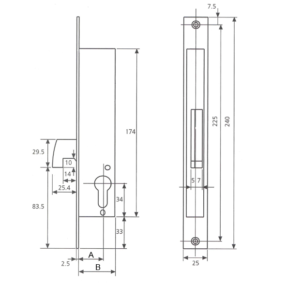 Cerradura Tesa 2241/35 C8 R13,2 AI sin cilindro