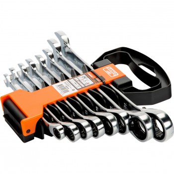 Juego de llaves combinadas de carraca métricas (8 piezas / colgador de plástico) ref. 1rm/sh8