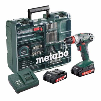 Pack taladradora atornilladora de batería de 18 voltios metabo mod. bs 18 quick + 74 accesorios